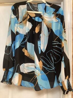 Blue & Black Abstract Print Blouse size XL preowned